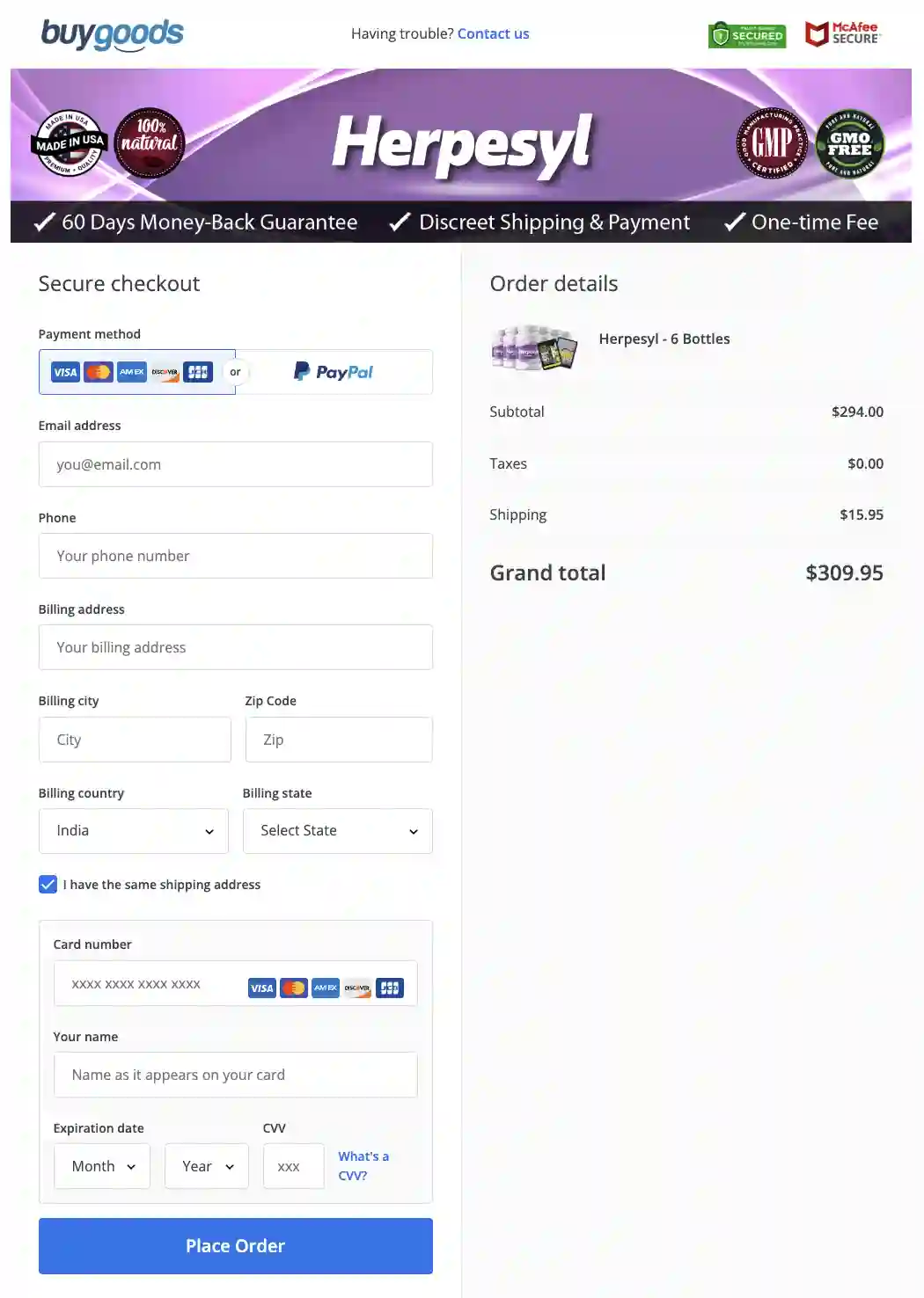 Herpesyl  Order Page